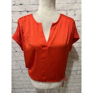 Womens BCBGMaxazria Poppy Red V-Neck Pullover Side Tie Blouse Top XS